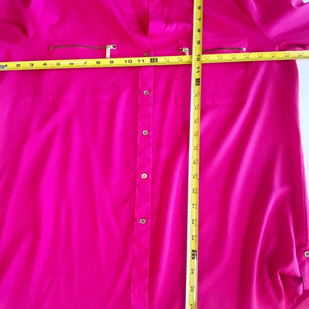 Calvin Klein Hot Pink Zip-Pocket Roll-Tab Sleeve Blouse | XL - Picture 9 of 10